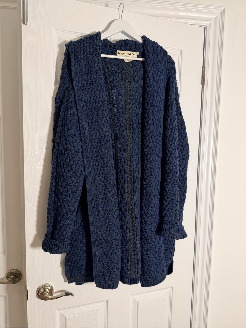 Aran Mór Ireland 100% Merino Wool Cable Knit Hooded Cardigan XL